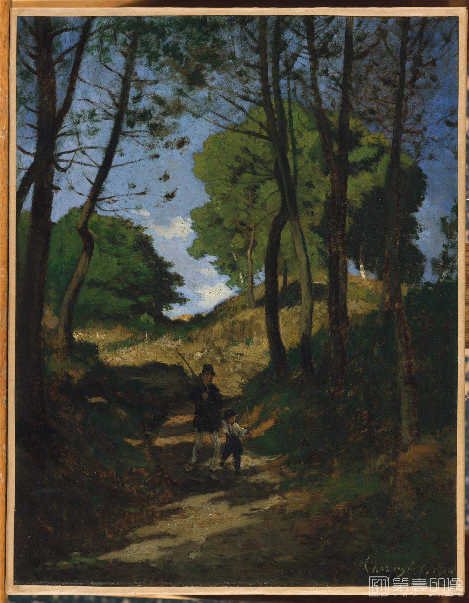 油画-美国纽约大都会美术馆油画藏画-Henri-Joseph HarpigniesFir Trees in Les Trembleaux, near Marlotte-1077